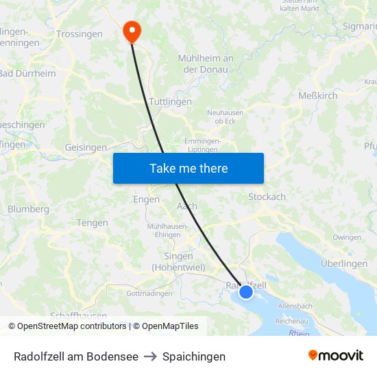 Radolfzell am Bodensee to Spaichingen map