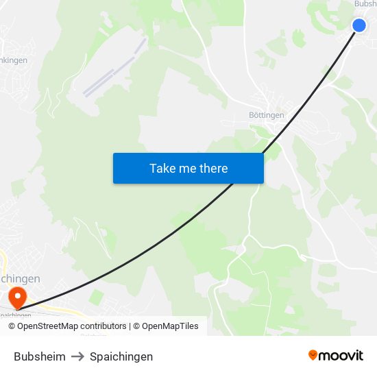 Bubsheim to Spaichingen map