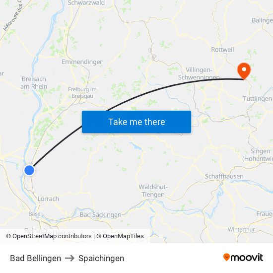 Bad Bellingen to Spaichingen map