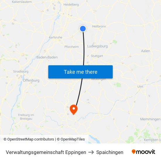 Verwaltungsgemeinschaft Eppingen to Spaichingen map