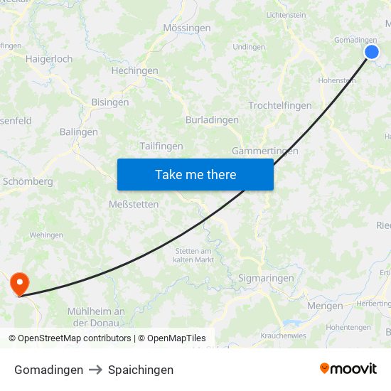 Gomadingen to Spaichingen map