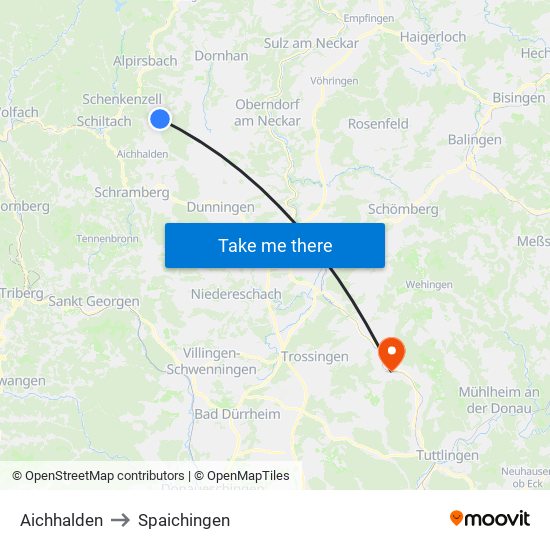 Aichhalden to Spaichingen map