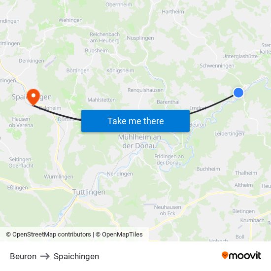 Beuron to Spaichingen map