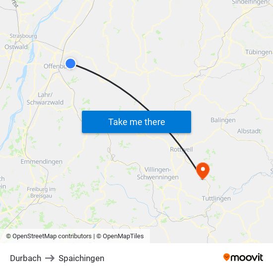 Durbach to Spaichingen map