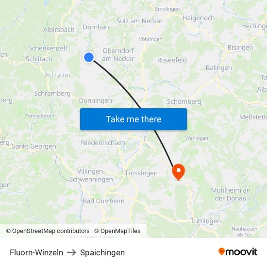 Fluorn-Winzeln to Spaichingen map