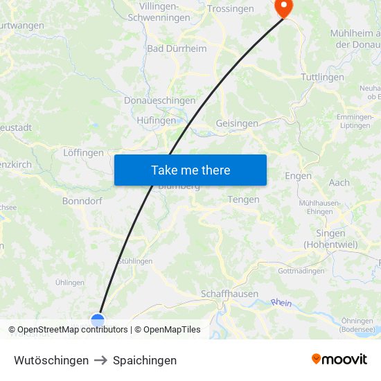 Wutöschingen to Spaichingen map