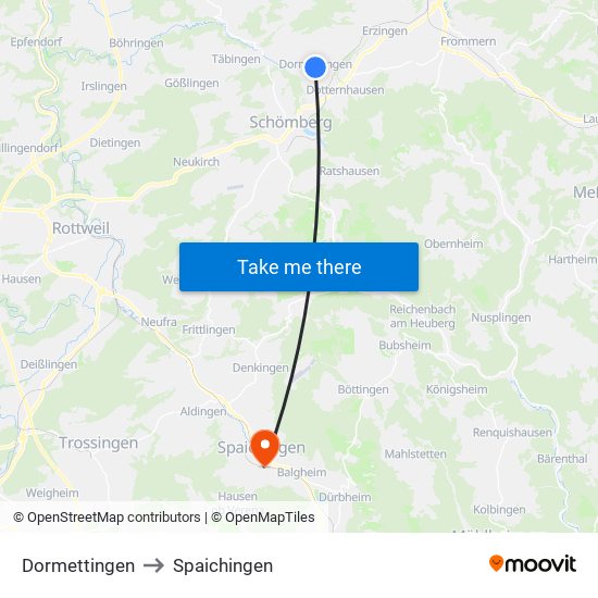 Dormettingen to Spaichingen map