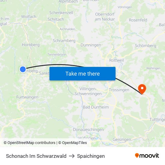 Schonach Im Schwarzwald to Spaichingen map