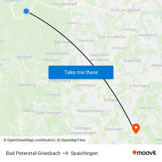 Bad Peterstal-Griesbach to Spaichingen map