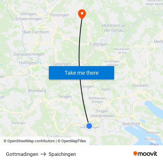 Gottmadingen to Spaichingen map