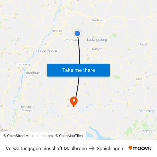 Verwaltungsgemeinschaft Maulbronn to Spaichingen map
