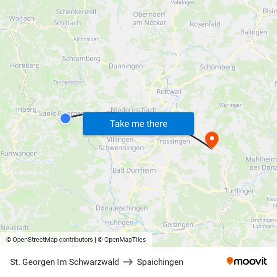 St. Georgen Im Schwarzwald to Spaichingen map