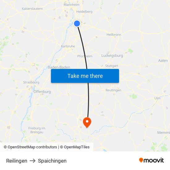 Reilingen to Spaichingen map