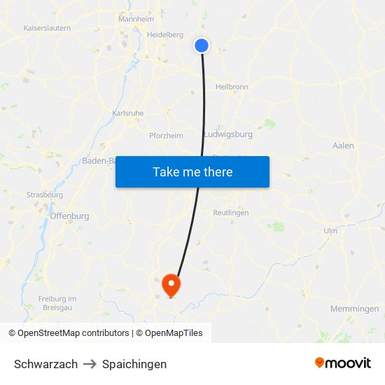 Schwarzach to Spaichingen map