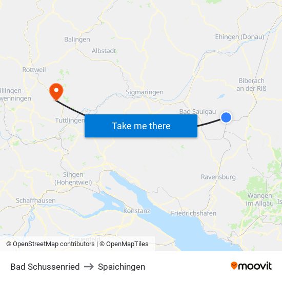 Bad Schussenried to Spaichingen map