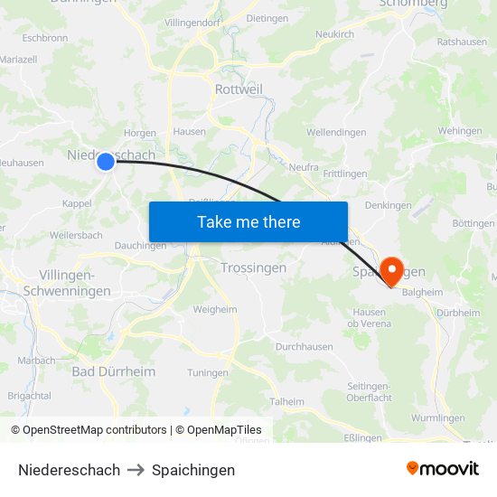 Niedereschach to Spaichingen map