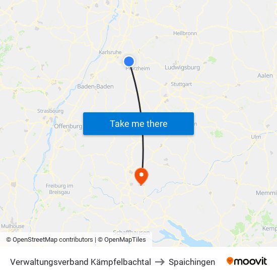Verwaltungsverband Kämpfelbachtal to Spaichingen map