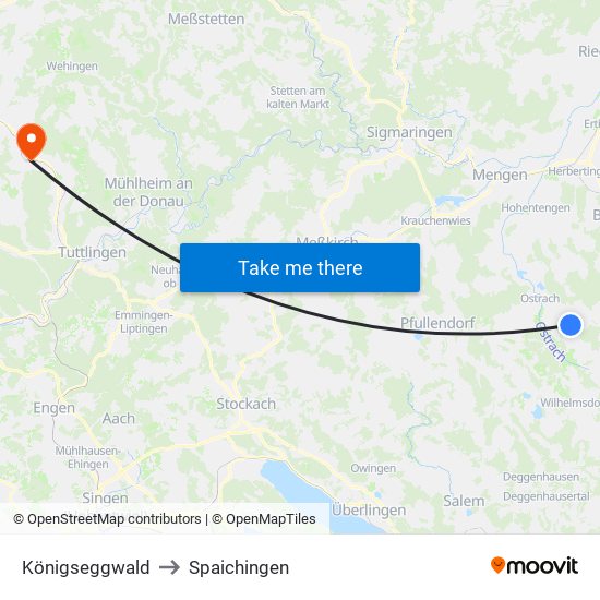 Königseggwald to Spaichingen map