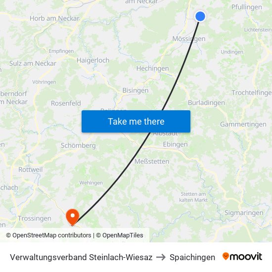 Verwaltungsverband Steinlach-Wiesaz to Spaichingen map
