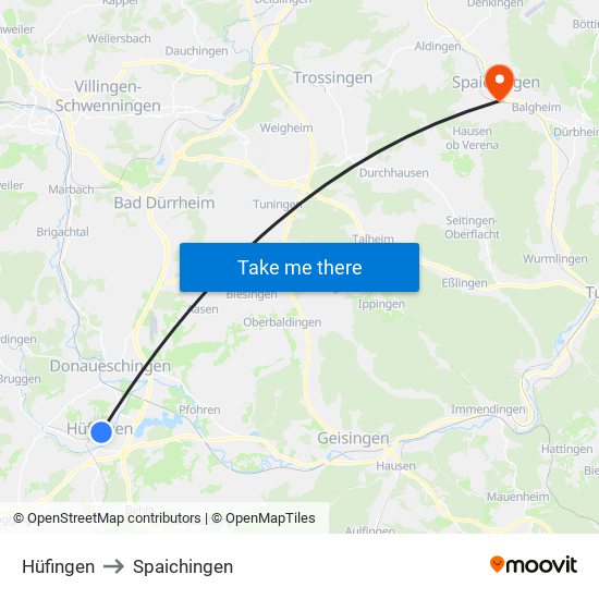 Hüfingen to Spaichingen map