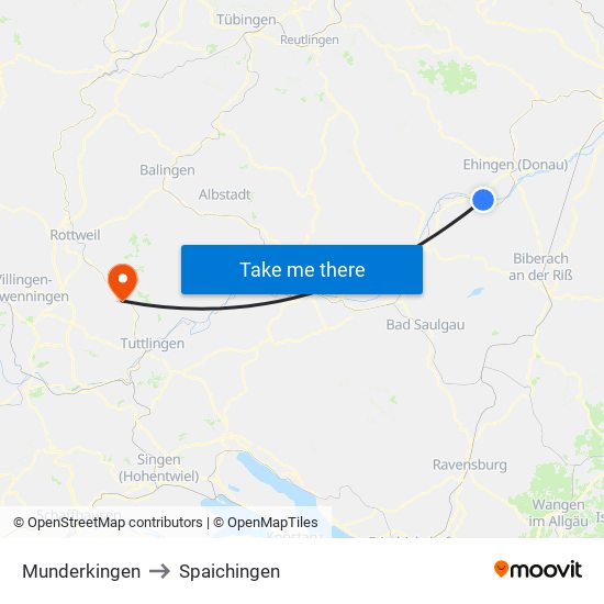 Munderkingen to Spaichingen map