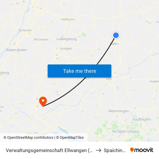 Verwaltungsgemeinschaft Ellwangen (Jagst) to Spaichingen map