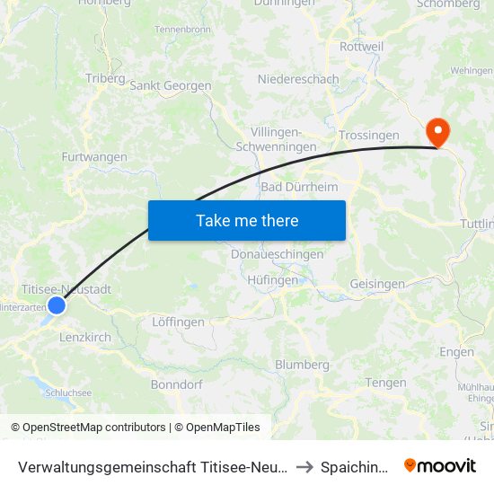 Verwaltungsgemeinschaft Titisee-Neustadt to Spaichingen map