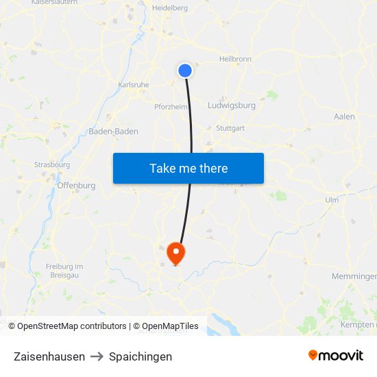 Zaisenhausen to Spaichingen map