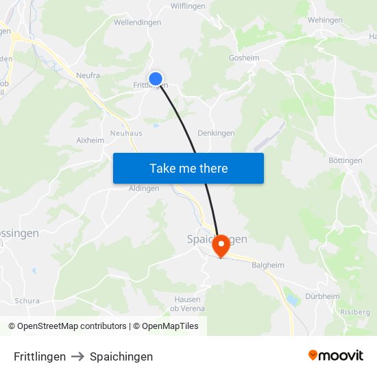 Frittlingen to Spaichingen map