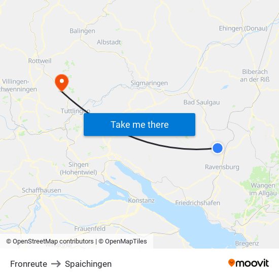 Fronreute to Spaichingen map