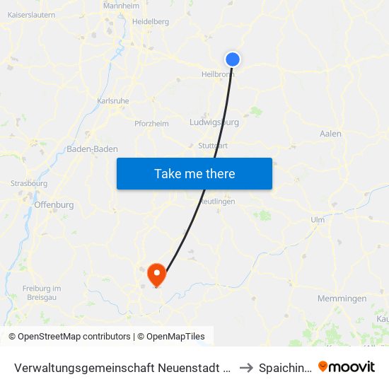 Verwaltungsgemeinschaft Neuenstadt am Kocher to Spaichingen map