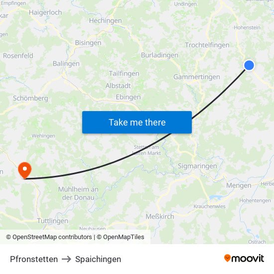 Pfronstetten to Spaichingen map