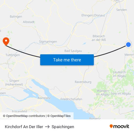Kirchdorf An Der Iller to Spaichingen map
