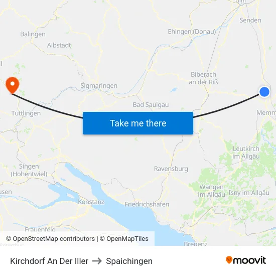 Kirchdorf An Der Iller to Spaichingen map