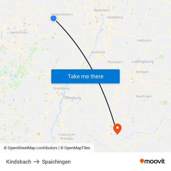 Kindsbach to Spaichingen map