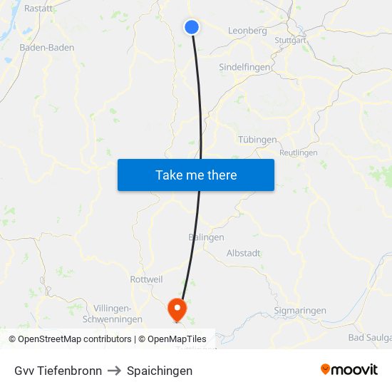 Gvv Tiefenbronn to Spaichingen map