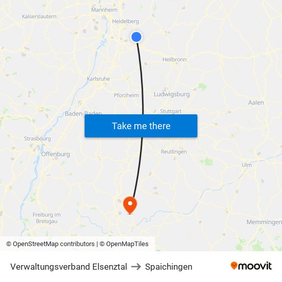 Verwaltungsverband Elsenztal to Spaichingen map