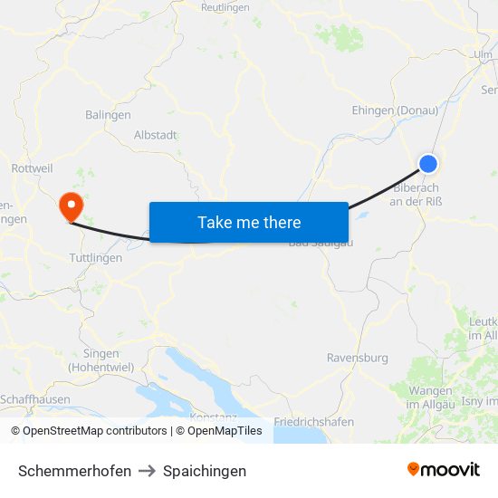 Schemmerhofen to Spaichingen map