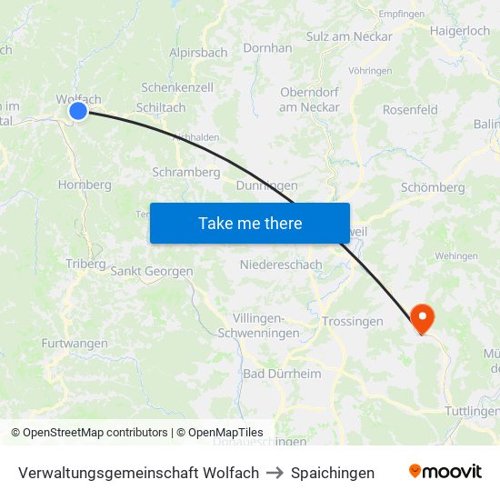 Verwaltungsgemeinschaft Wolfach to Spaichingen map