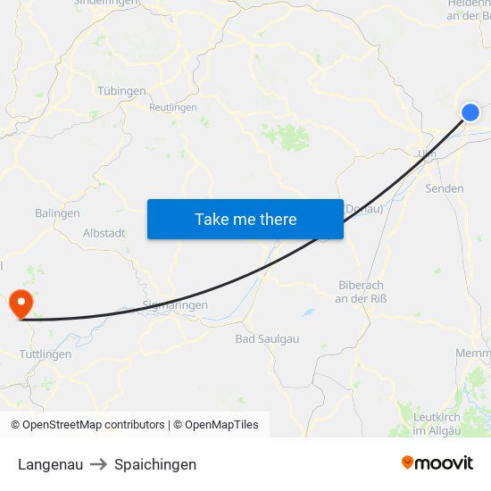 Langenau to Spaichingen map