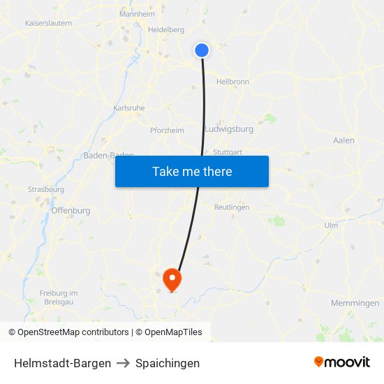 Helmstadt-Bargen to Spaichingen map