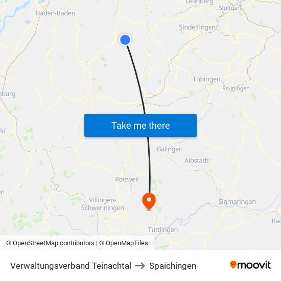 Verwaltungsverband Teinachtal to Spaichingen map