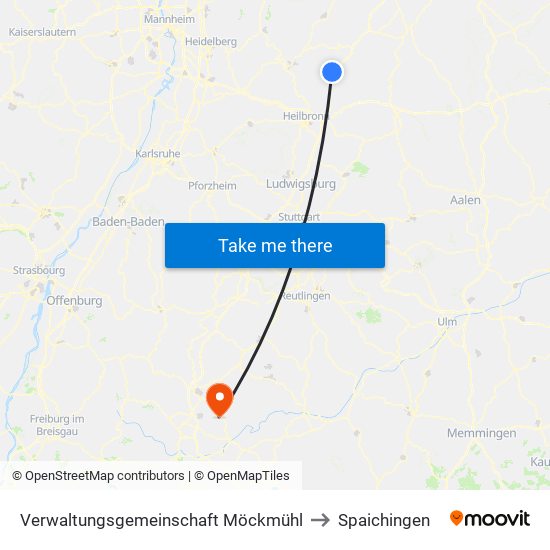 Verwaltungsgemeinschaft Möckmühl to Spaichingen map