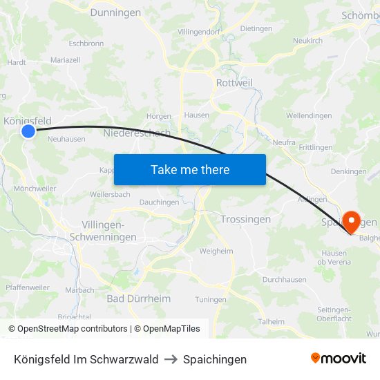 Königsfeld Im Schwarzwald to Spaichingen map