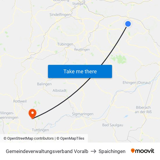 Gemeindeverwaltungsverband Voralb to Spaichingen map