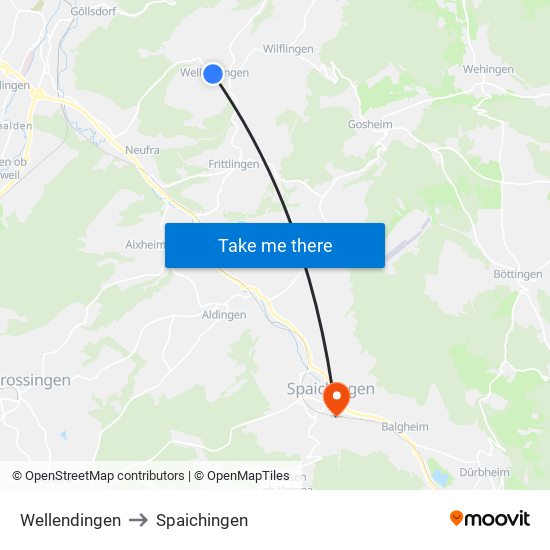 Wellendingen to Spaichingen map