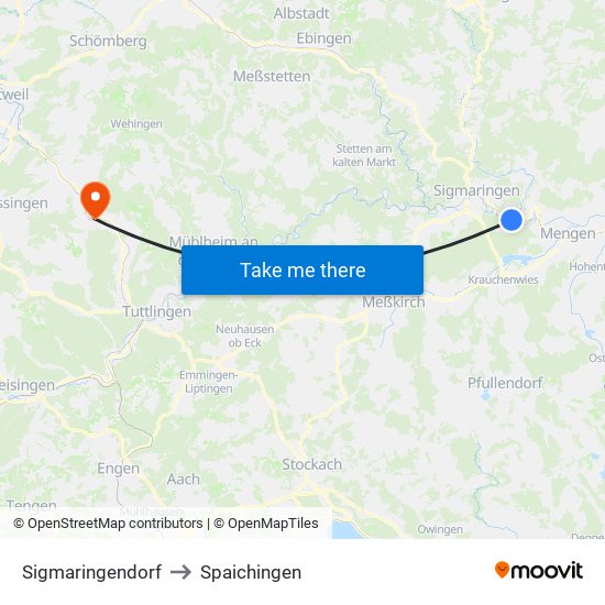 Sigmaringendorf to Spaichingen map