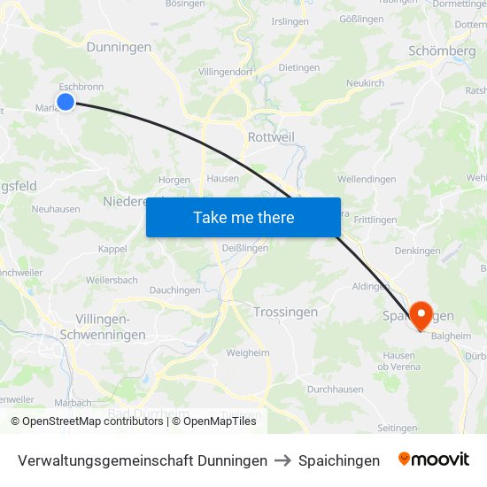 Verwaltungsgemeinschaft Dunningen to Spaichingen map