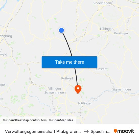 Verwaltungsgemeinschaft Pfalzgrafenweiler to Spaichingen map