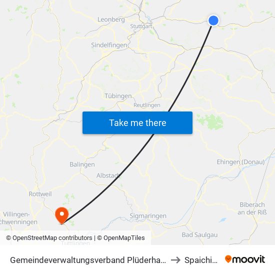 Gemeindeverwaltungsverband Plüderhausen-Urbach to Spaichingen map